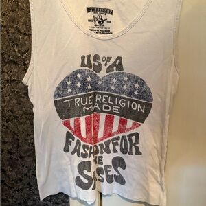 True Religion White Graphic Crop Tank Top